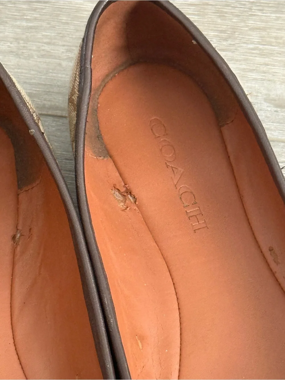 COACH Brown Signature Canvas Tassel Ballet Flats